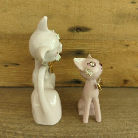 Vintage 1950s Thames Ceramic Spaghetti Cats Figurines Rhinestone Eyes Gold Bows - Picture 4 of 10